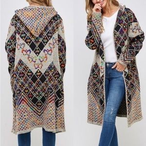 Brand new Aztec print Open long Cardigan with hood💖